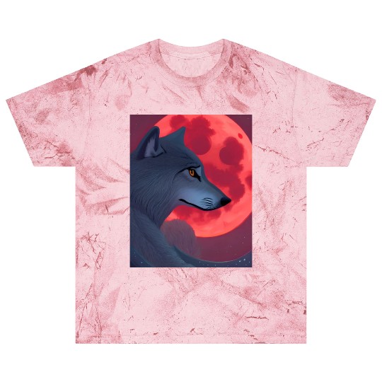 A Grey Wolf Staring at a Blood Moon Blast T Shirts