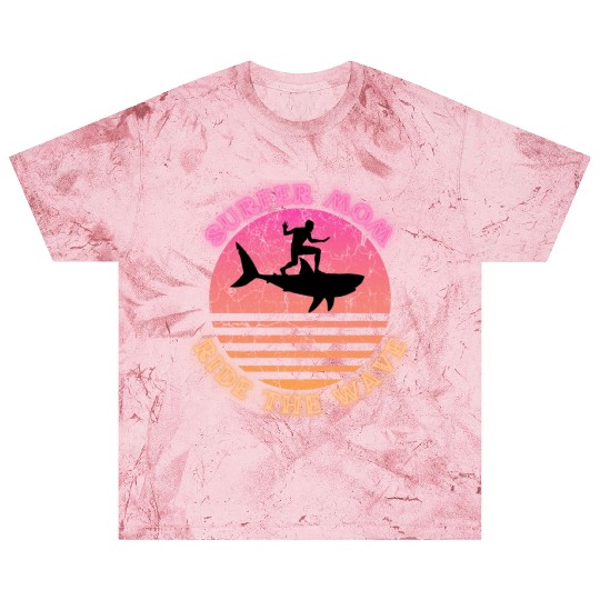 Surfer Mom Ride the Wave Shark Sunset Neon Blast T Shirts