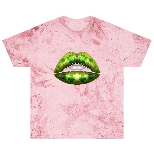 Green Lips With Shamrock For St Patricks Day Blast T Shirts