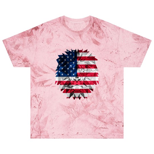 Geometric Lion Polygon Style with American Flag Blast T Shirts
