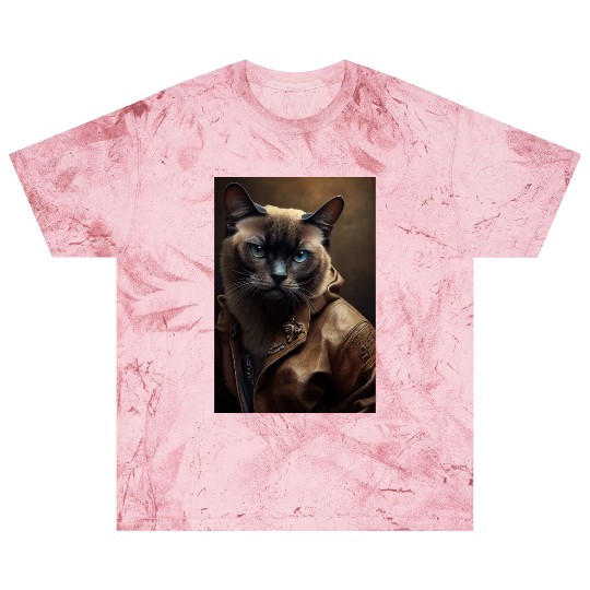 Burmese cat wears a leather jacket Cat Breed Portr Blast T Shirts