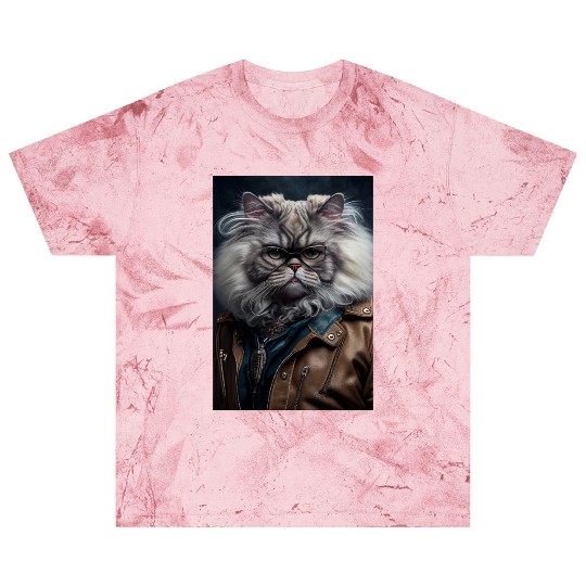 Persian Cat Breed Portrait wears a leather jacket Blast T Shirts