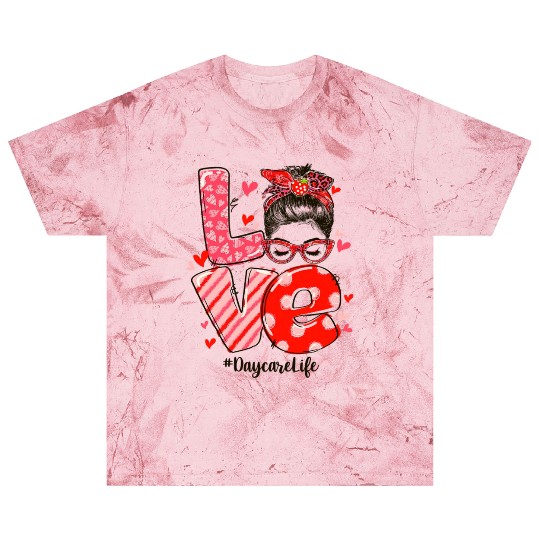 ove Messy Bun Daycare Teacher Valentines Day Blast T Shirts