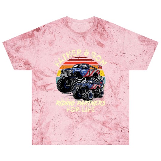 Father and Son Riding Monster Truck For Life Raci Blast T Shirts