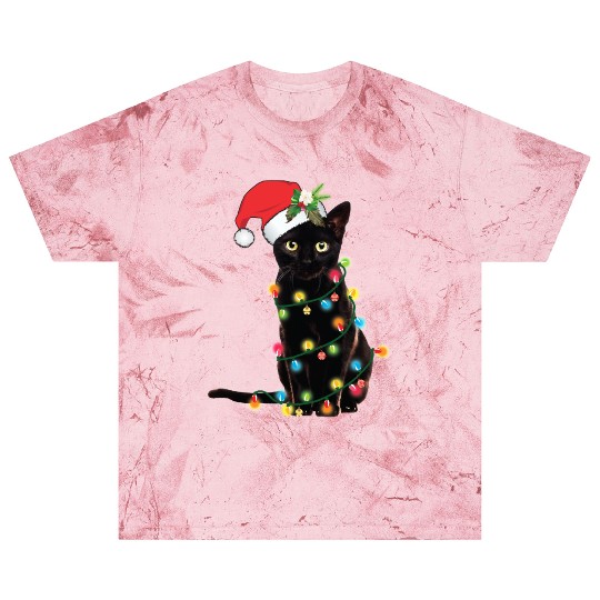 Black Santa Cat Tangled Up In Lights Christmas Blast T Shirts