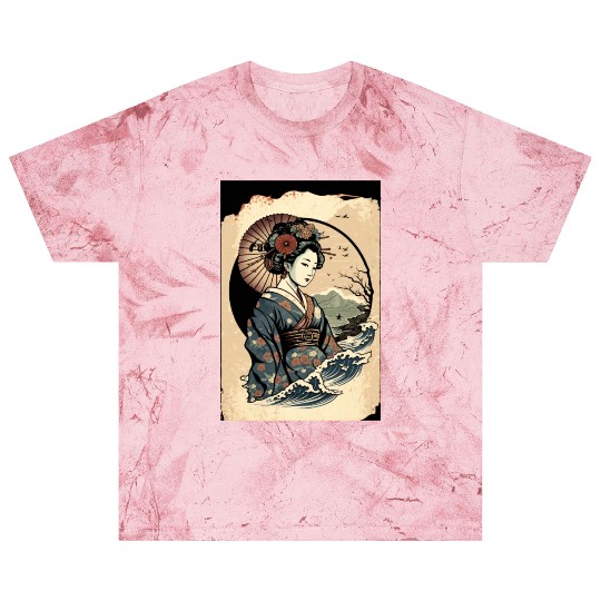 Geisha Watercolor Sea Waves Asian Art Woman Poster Blast T Shirts