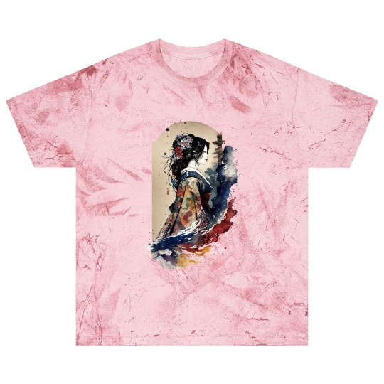 Geisha Watercolor Sea Waves Asian Art Woman Blast T Shirts