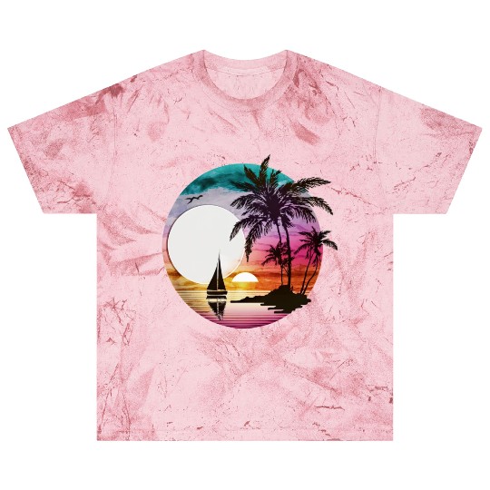Beach Sunset Sailboat Palm Trees Ocean Vacation 3 Blast T Shirts