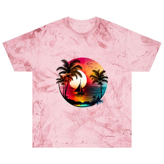 Beach Sunset Sailboat Palm Trees Ocean Vacation 1 Blast T Shirts