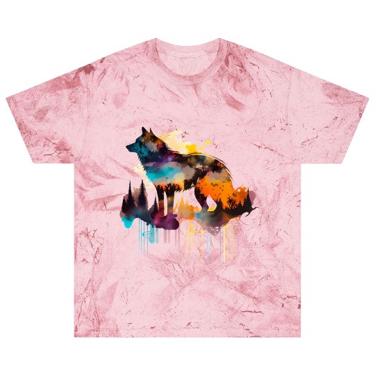Mountain Wolf Multicolor Watercolor Portrait Blast T Shirts