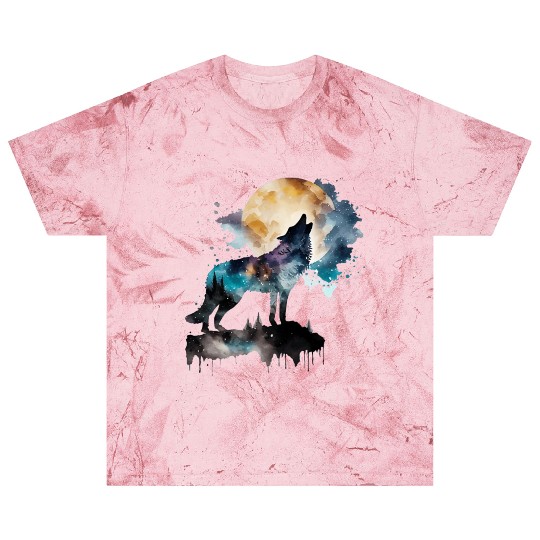 Mountain Wolf Multicolor Watercolor Portrait Blast T Shirts