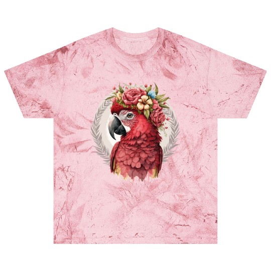 Scarlet Macaw Parrot Watercolor Bird Flower Crown Blast T Shirts