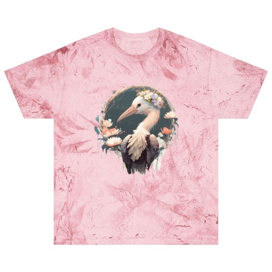 Cute Stork Bird Flower Crown Floral Birds Blast T Shirts