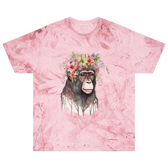 Cute Monkey Flower Crown Floral Watercolor Blast T Shirts