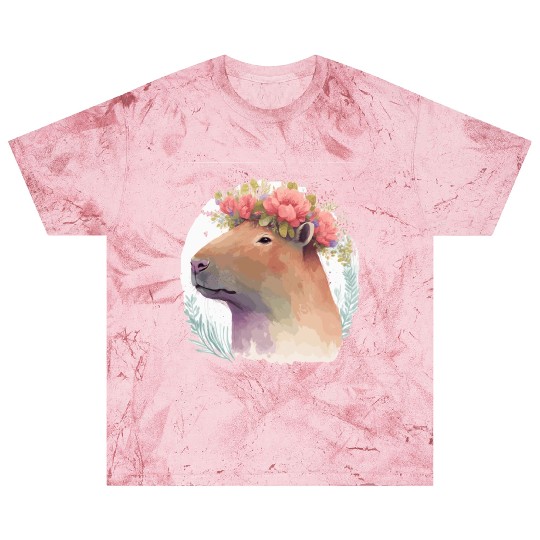 Watercolor Capybara Rodent Flower Crown Animal Lov Blast T Shirts