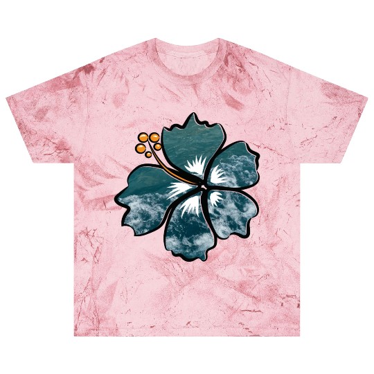 Hibiscus Flower On Blue Ocean Waves Background Blast T Shirts