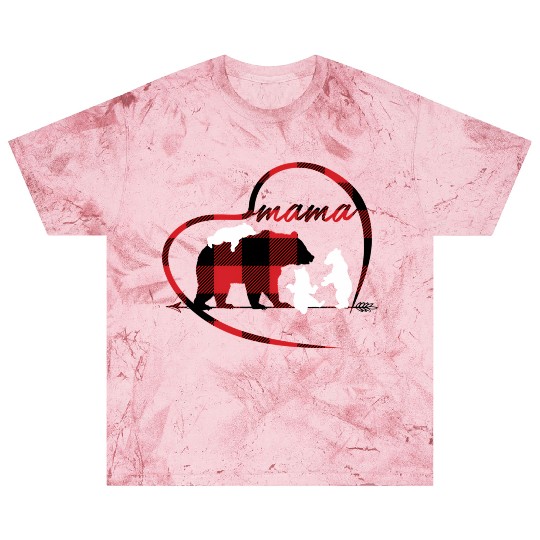 Mama Bear 3 Cubs Red Buffalo Plaid Heart For Mom Blast T Shirts