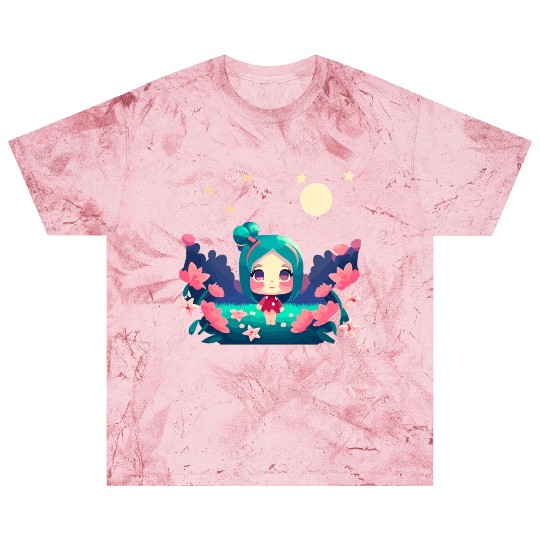 kawaii anime girl pink hair among pink flowers Blast T Shirts