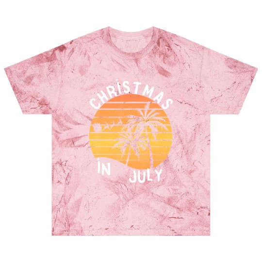 Christmas In July Santa Sledge Sunset Palm Summer Blast T Shirts