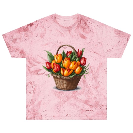 A bouquet of tulips in a basket. Blast T Shirts