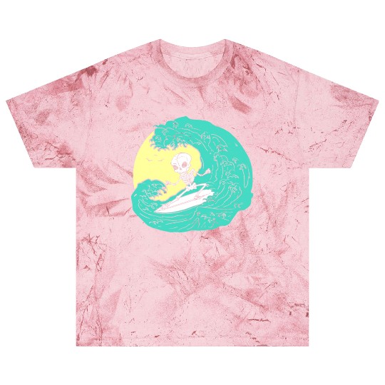 Skeleton surfing on Wave Blast T Shirts