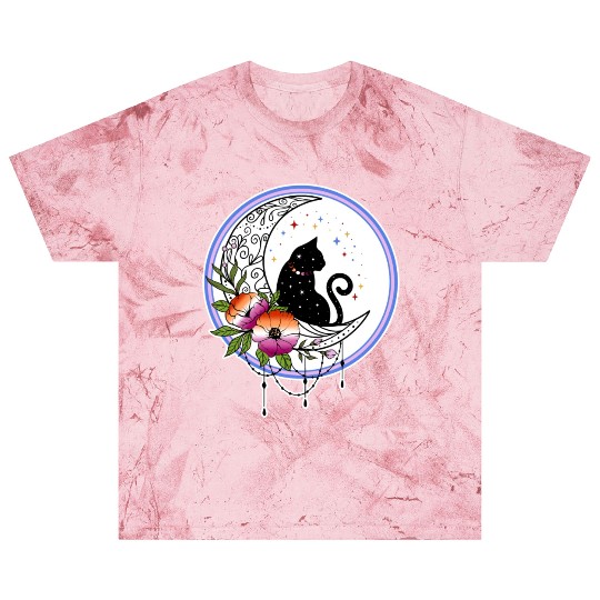 Galaxy Cat and Flowers in Lesbian Flag Colors Blast T Shirts