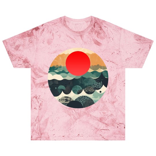 Red sun Japanese Art Inspired Patterned Ocean Blast T Shirts