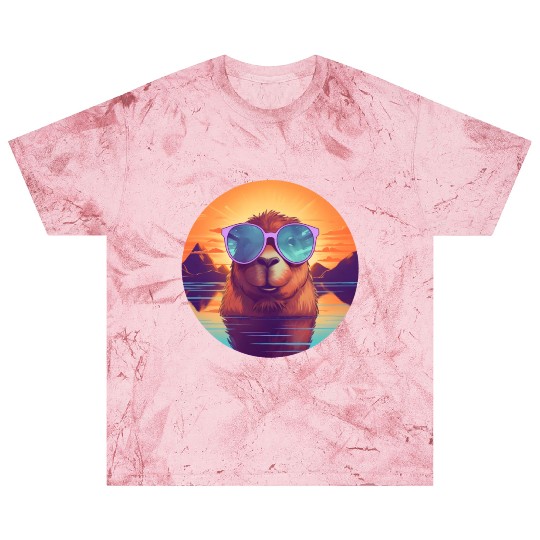 Sunset Serenity: Rustic Capybara Stripe Illustrate Blast T Shirts