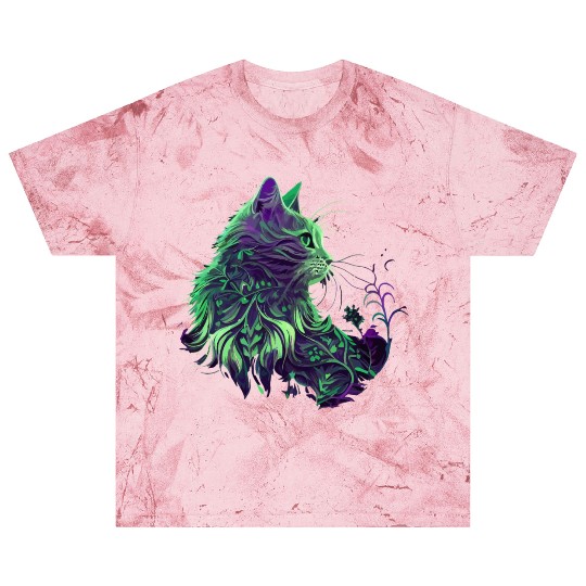 a green and purple Cat Blast T Shirts
