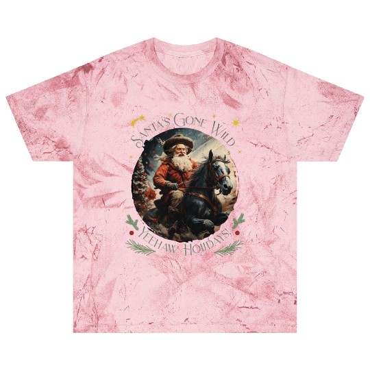 Retro Western Christmas Tree Santa Claus Cowboy Blast T Shirts