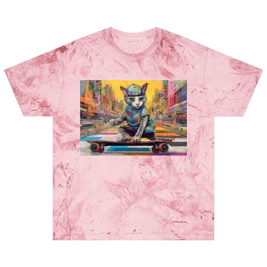 Skateboarding Cat in a colorful city Blast T Shirts