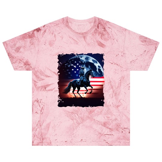 America horse under Moon with American Flag Blast T Shirts