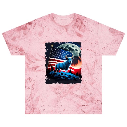 America sheep under Moon with American Flag Blast T Shirts