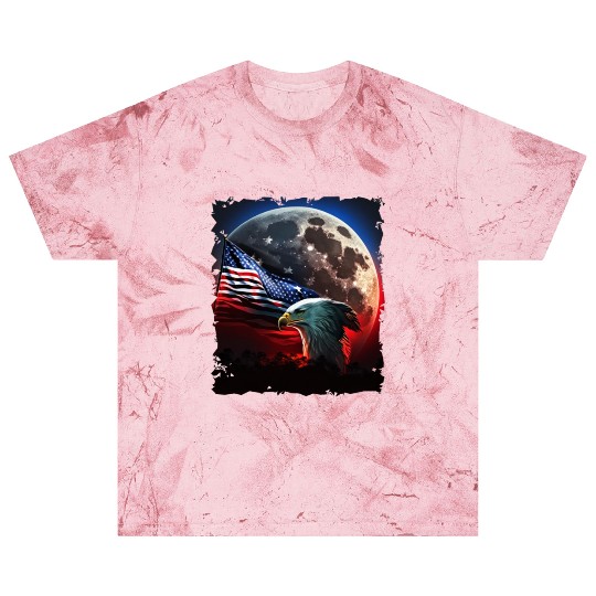 America eagle under Moon with American Flag Blast T Shirts