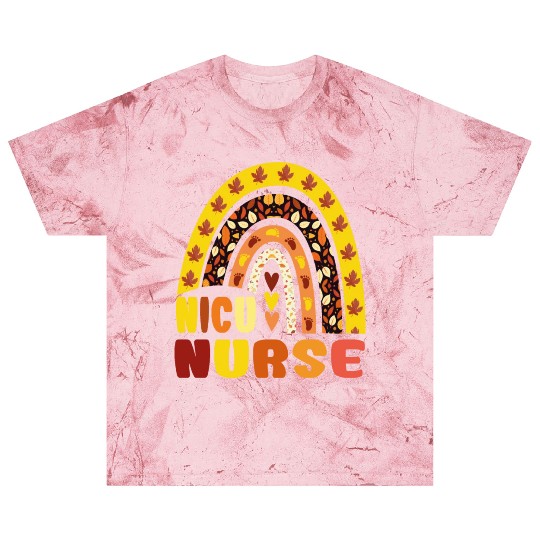Rainbow Autumn NICU Nurse Maple Leaf Fall Vibes Blast T Shirts