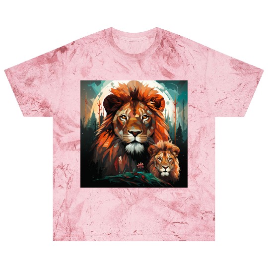 Geometric Lion Mother and Lion Cub in the Forest Blast T Shirts