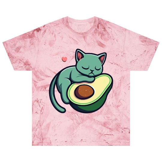 Green Cat Sleeping On An Avocado With Heart Blast T Shirts