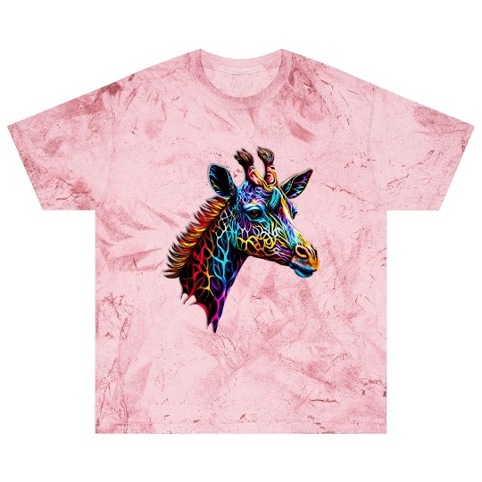 Giraffe Enveloped in Vibrant Neon Patterns Blast T Shirts