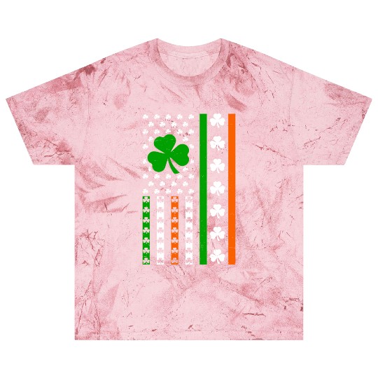 Irish American Flag Ireland Lucky Clover Shamrocks Blast T Shirts