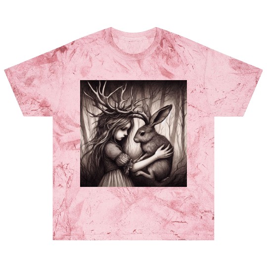 Illustration of Girl with Jackalope Blast T Shirts