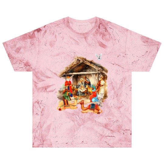 Nativity scene with Mary Joseph Baby Jesus Blast T Shirts