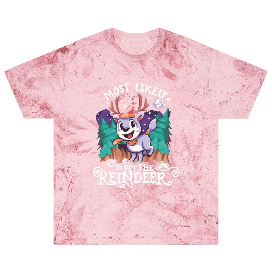 Christmas Most Likely To Pet The Reindeer Santa Blast T Shirts