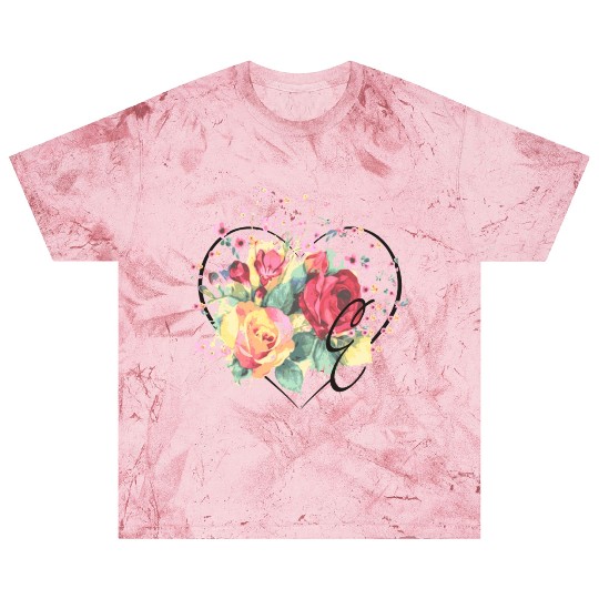 Letter E Monogram Floral Roses Heart Blast T Shirts