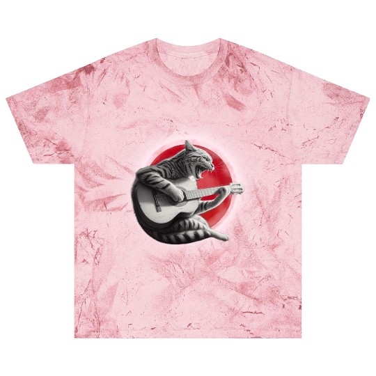Rock Cat Playing Guitar Blast T Shirts under the red moon
