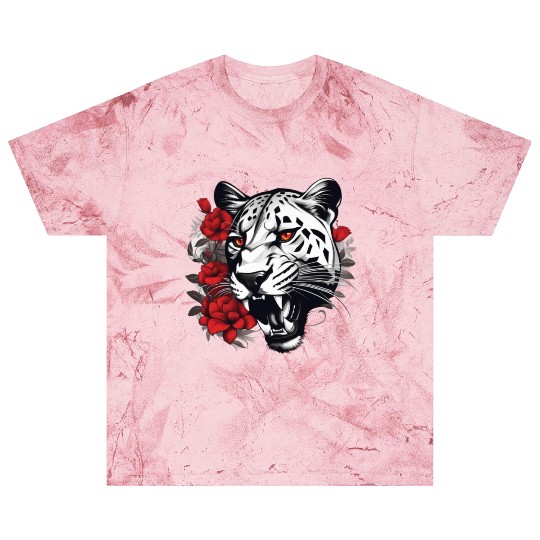 Dynamic Panther Embraces Kindness in Floral Glory Blast T Shirts