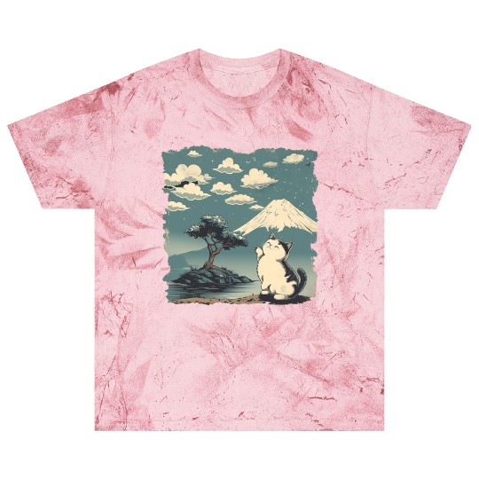 Mt. Fuji Kitten Papyrus Scroll Retro Japanese Art Blast T Shirts