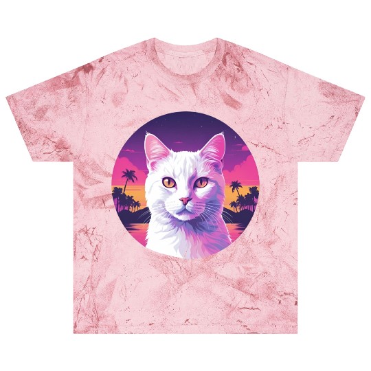 Synthwave White Cat 2 Blast T Shirts