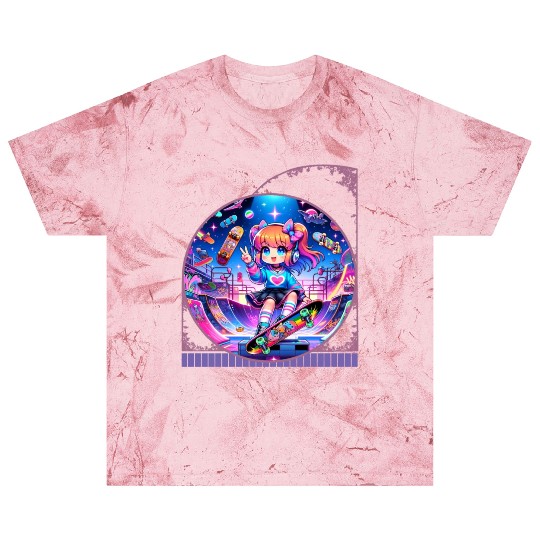 Kawaii Anime Girl's Retro Skateboard Jam Neon Blast T Shirts