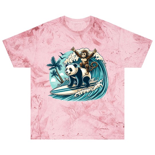 Monkey Riding Panda Surfing Wave Blast T Shirts