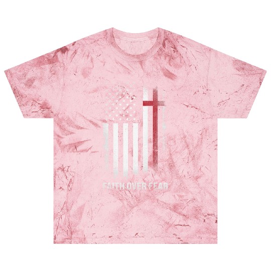US USA Flag American Faith Over Fear Cross Blast T Shirts